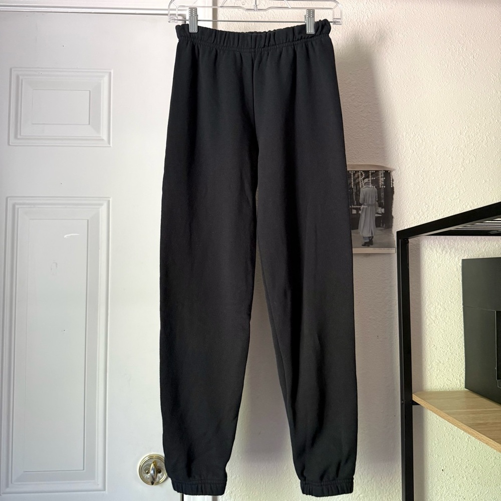 MAISIE WILEN black cotton fleece knit elastic waist cropped jogger‎ sweat pants